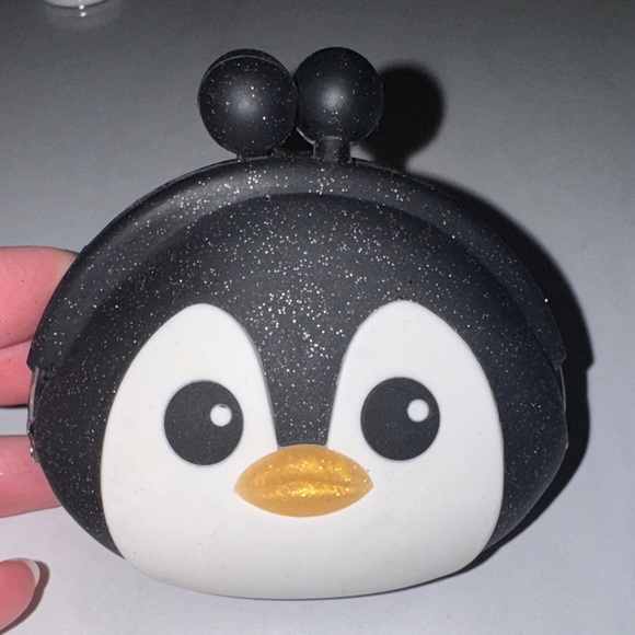 Claire's Other - Cute Black Glittery Rubber Penguin Coin Purse 3.5”